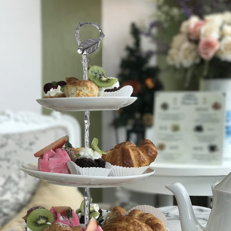 Happy Will 3 Tier 14" Heavy Metal Cake Stand Holder Fruit Plate Stand Fitting Hardware Rod (Golden_Leaves) - Image 5